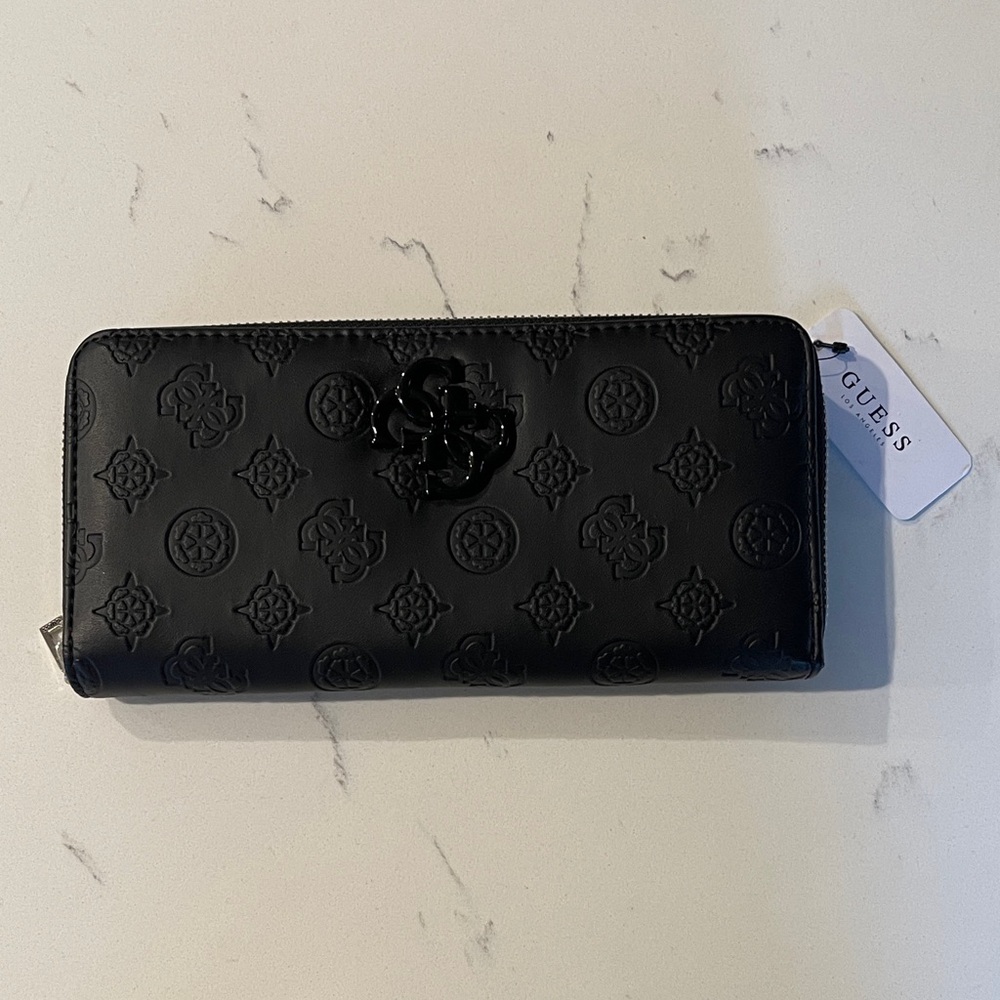 Guess Black Embossed Logo Zip Wallet